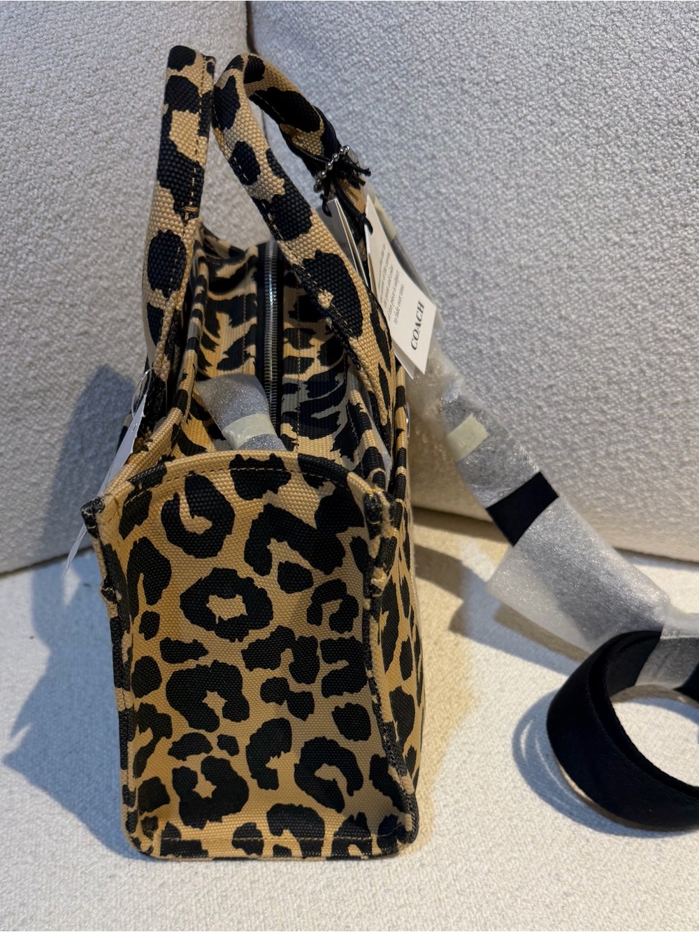 Coach Leopard-Print Canvas Tote in Tan and Black - Picture 2 of 6